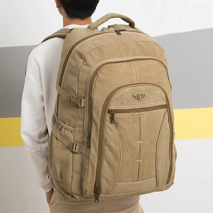 SYZM 70L Large Capacity Canvas Backpack Multifunctional Men's Laptop Backpack Sports Bag Retro Camping Hunting Climbing Rucksack