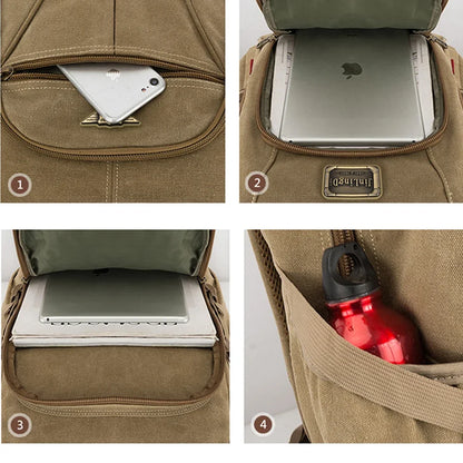 SYZM 70L Large Capacity Canvas Backpack Multifunctional Men's Laptop Backpack Sports Bag Retro Camping Hunting Climbing Rucksack
