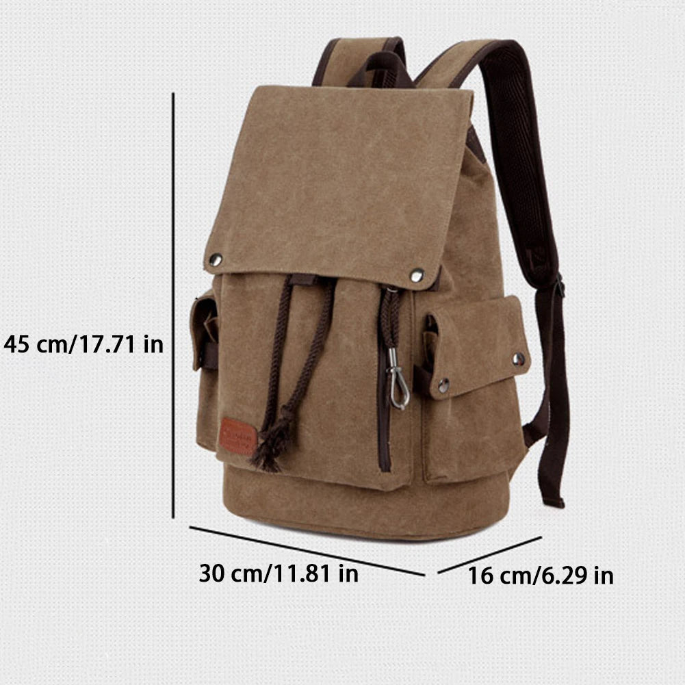 SYZM Canvas Backpack Large Capacity Men Travel Bag Multifunctional Shoulder Bag for Laptop Rucksack Drawstring School Bags