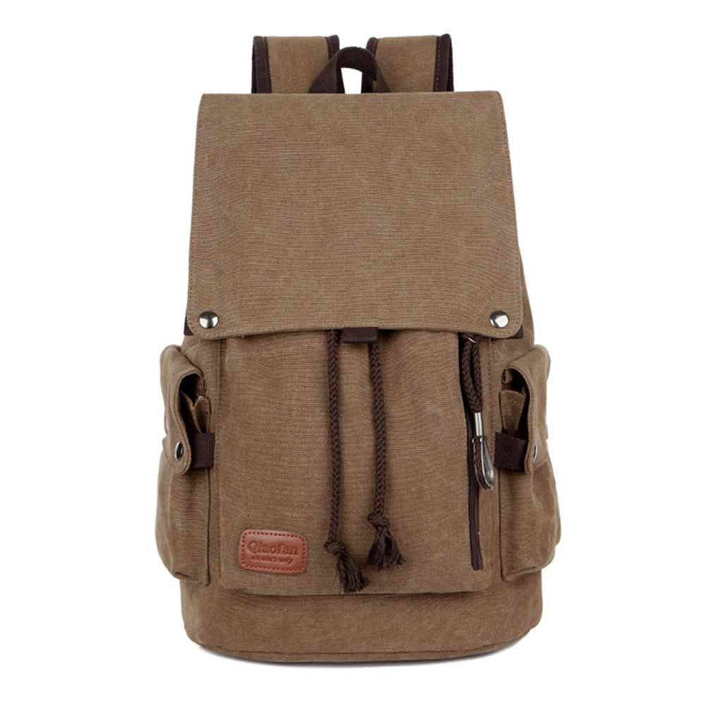 SYZM Canvas Backpack Large Capacity Men Travel Bag Multifunctional Shoulder Bag for Laptop Rucksack Drawstring School Bags