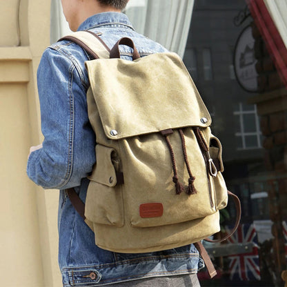 SYZM Canvas Backpack Large Capacity Men Travel Bag Multifunctional Shoulder Bag for Laptop Rucksack Drawstring School Bags