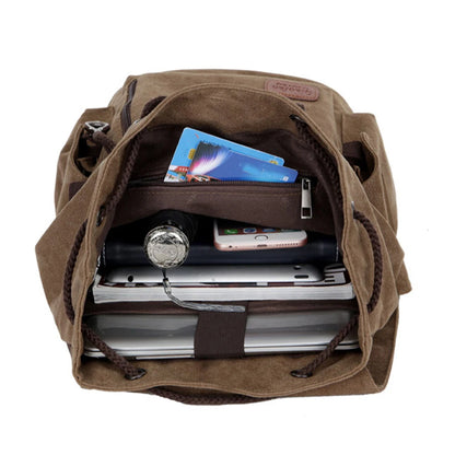 SYZM Canvas Backpack Large Capacity Men Travel Bag Multifunctional Shoulder Bag for Laptop Rucksack Drawstring School Bags