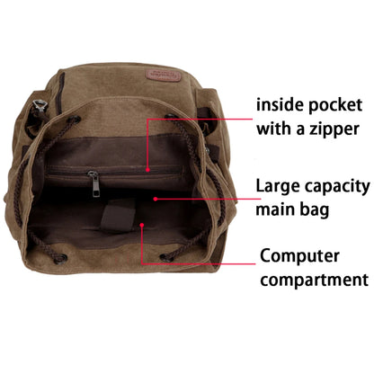 SYZM Canvas Backpack Large Capacity Men Travel Bag Multifunctional Shoulder Bag for Laptop Rucksack Drawstring School Bags