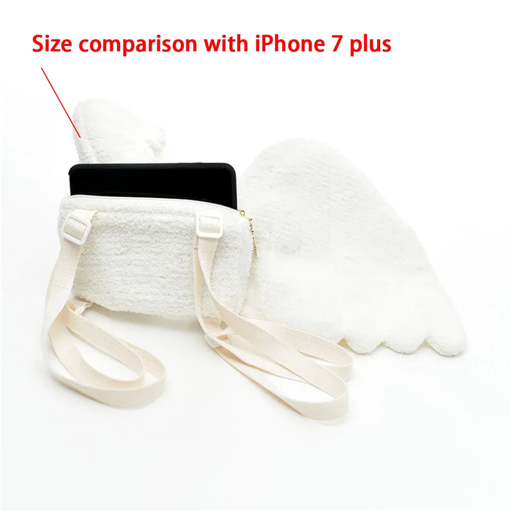 SYZM Cute Angel Wings Backpack White Plush Shoulders Bag for Little Girls Children Toys Wallet Angel Cosplay Bag Girl's Gift