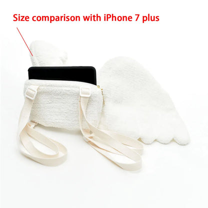 SYZM Cute Angel Wings Backpack White Plush Shoulders Bag for Little Girls Children Toys Wallet Angel Cosplay Bag Girl's Gift