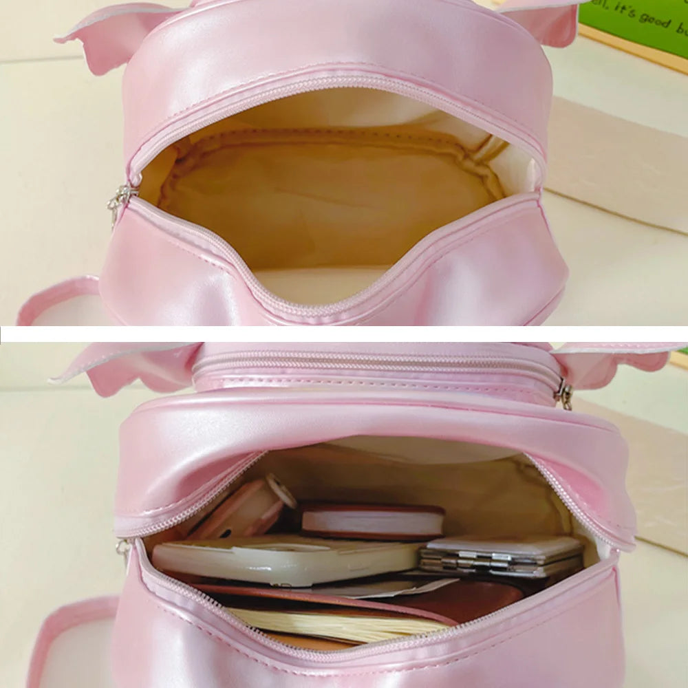 SYZM Cute Baby Girls Backpack Angel Wings Cartoon Shoulders Bag Laser Bag Princess Style Pearl Seashell Decorated Small Backpack