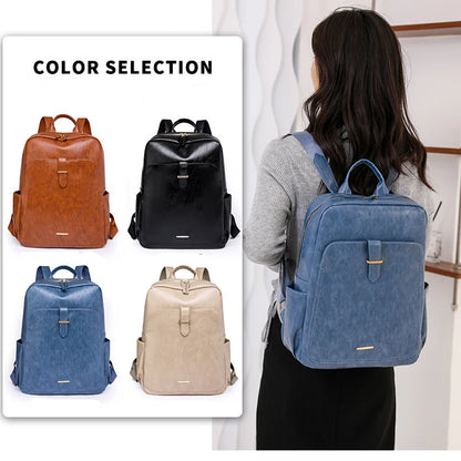 SYZM Elegant Women Leather Bags High Quality PU Leather Backpack  Women Business Backpack Waterproof Schoolbag For Girls