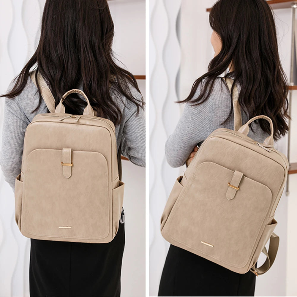 SYZM Elegant Women Leather Bags High Quality PU Leather Backpack  Women Business Backpack Waterproof Schoolbag For Girls