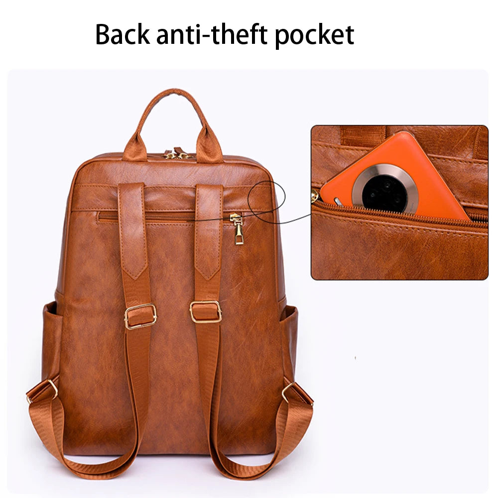 SYZM Elegant Women Leather Bags High Quality PU Leather Backpack  Women Business Backpack Waterproof Schoolbag For Girls