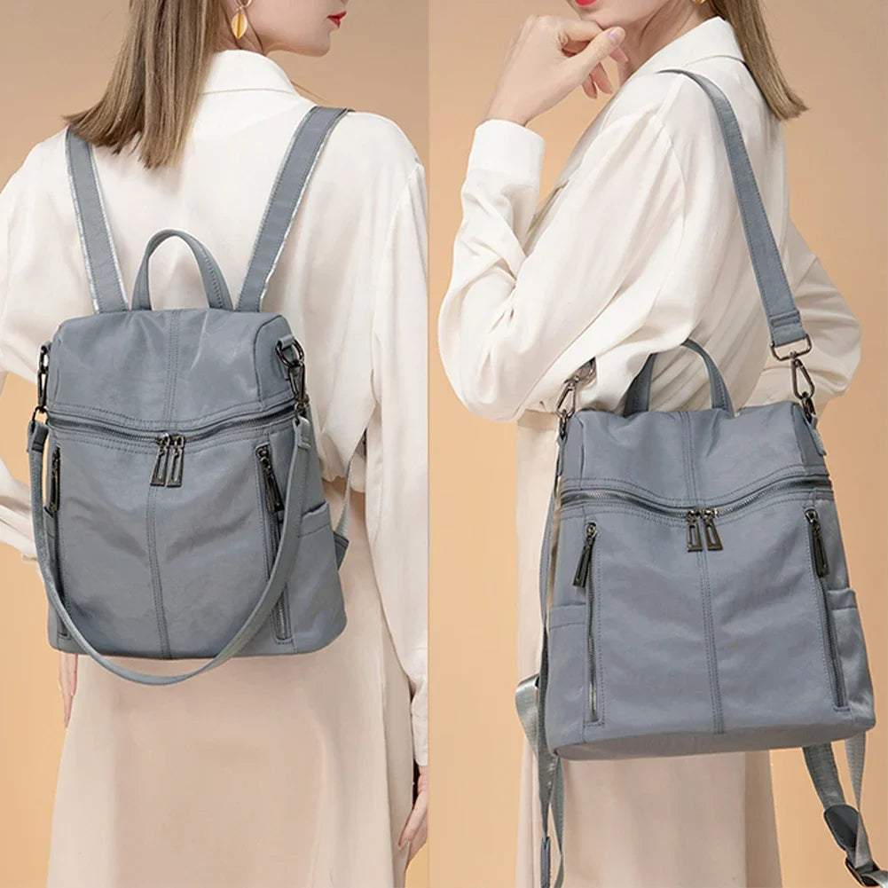 SYZM Elegant Women's Backpack Business Lady's Multi Purpose Bag High Quality Waterproof Tencel Nylon Knapsack Leisure Bags