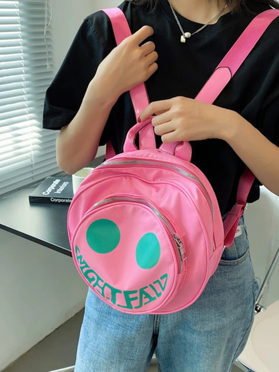 SYZM Fashion Devil Smiling Face Backpack  Individual Round Bags Summer Women Girls Backpack Small Children Shoulders Bag
