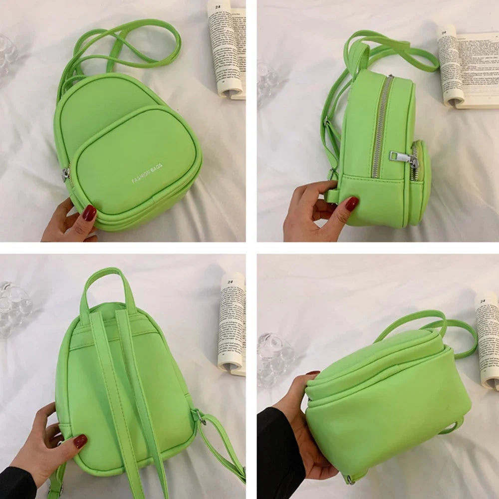 SYZM Fashion Small Women Backpack Cute Makaron Color Girls' Handbag Soft PU Leather Female Backpack  Mini Ladies Bags