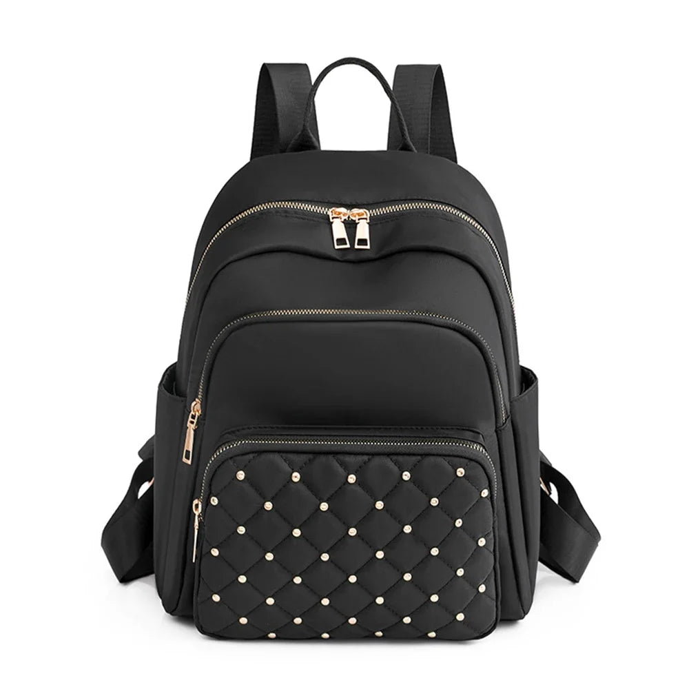 SYZM Fashion Women Backpack Soft Nylon Lady Shoulders Bag Schoolbag For Girls Rivet Decorative Backpack Elegant Female Bags