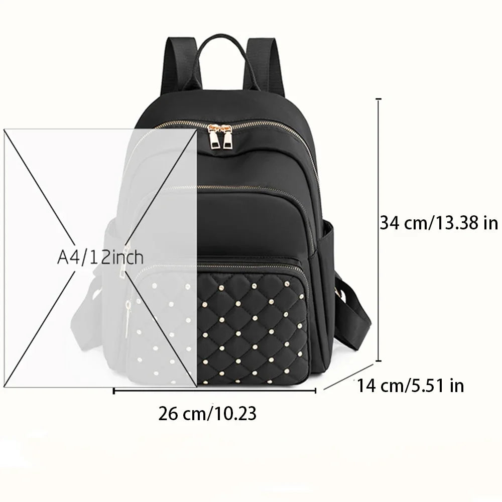 SYZM Fashion Women Backpack Soft Nylon Lady Shoulders Bag Schoolbag For Girls Rivet Decorative Backpack Elegant Female Bags