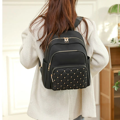 SYZM Fashion Women Backpack Soft Nylon Lady Shoulders Bag Schoolbag For Girls Rivet Decorative Backpack Elegant Female Bags