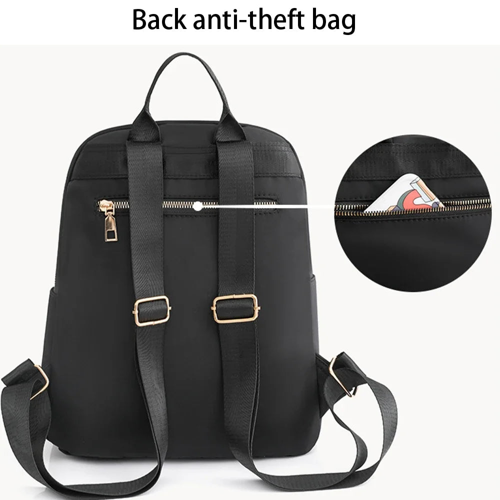 SYZM Fashion Women Backpack Soft Nylon Lady Shoulders Bag Schoolbag For Girls Rivet Decorative Backpack Elegant Female Bags