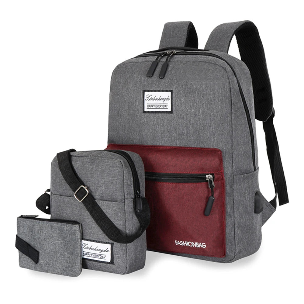 SYZM Large Capacity Men Business Backpack Computer Backpack Three-piece Bags Messenger Bag Laptop Bag with USB Charging Port