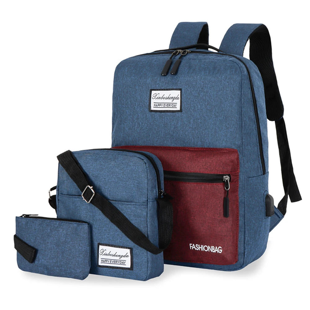 SYZM Large Capacity Men Business Backpack Computer Backpack Three-piece Bags Messenger Bag Laptop Bag with USB Charging Port