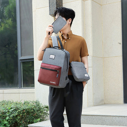 SYZM Large Capacity Men Business Backpack Computer Backpack Three-piece Bags Messenger Bag Laptop Bag with USB Charging Port