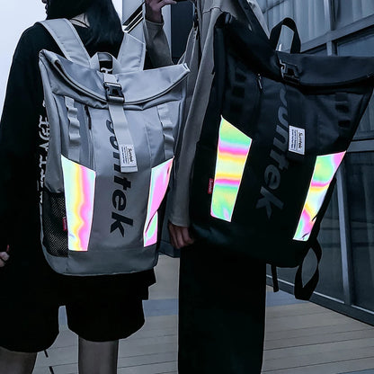 SYZM Large Capacity Travel Backpack Waterproof Nylon Couple Backpack Laser Reflective Strip Laptop Bag Teen Male School Bag
