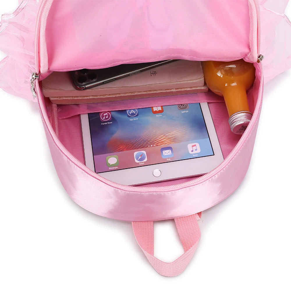 SYZM Lovely Pink Girl Backpack Fantastic Ballet Gauze Skirt Decoration Children's Dance Shoulders Bag Little Girl Schoolbag
