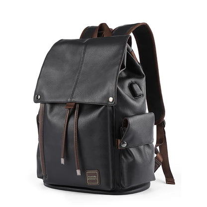 SYZM Men PU Leather Backpack Fashion Drawstring Shoulder Bag Large Capacity For Boy Laptop School Bag Cool Travelling Bag