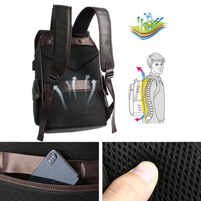 SYZM Men PU Leather Backpack Fashion Drawstring Shoulder Bag Large Capacity For Boy Laptop School Bag Cool Travelling Bag