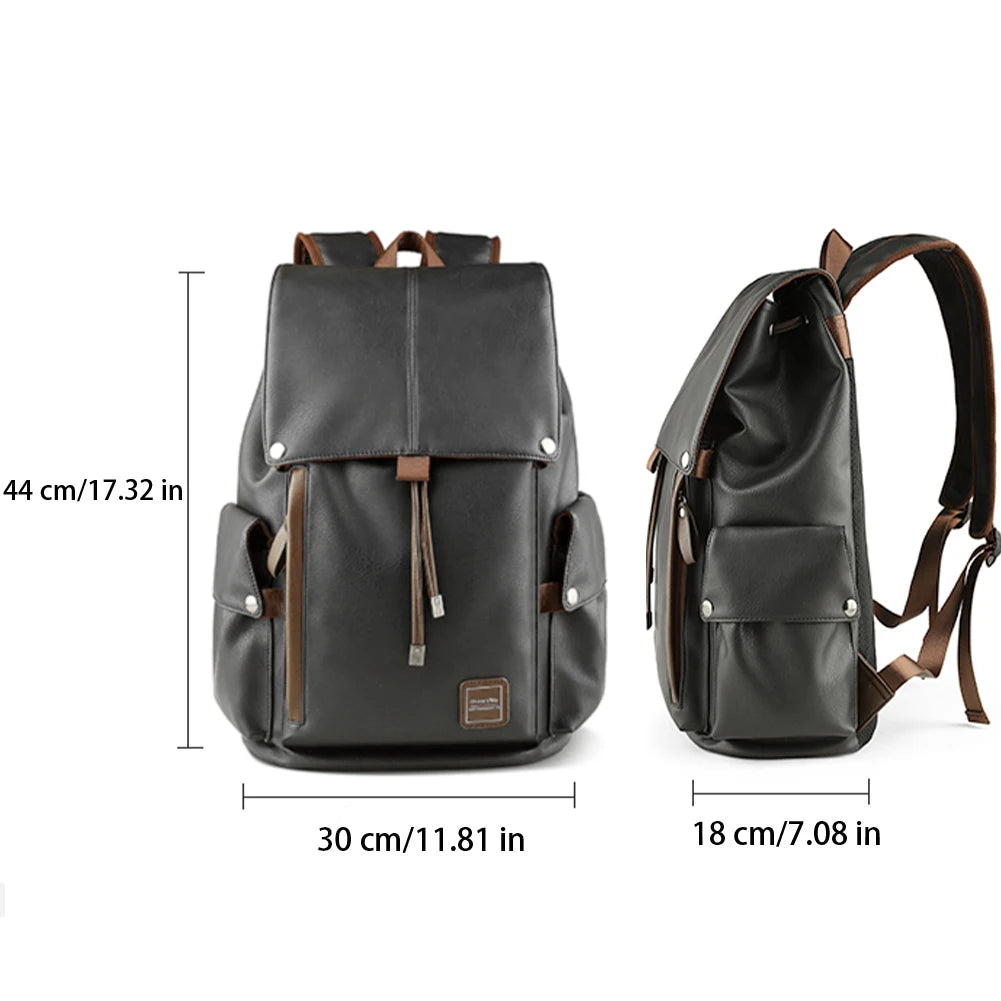SYZM Men PU Leather Backpack Fashion Drawstring Shoulder Bag Large Capacity For Boy Laptop School Bag Cool Travelling Bag