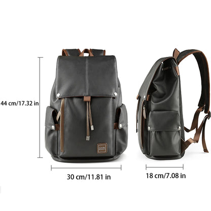 SYZM Men PU Leather Backpack Fashion Drawstring Shoulder Bag Large Capacity For Boy Laptop School Bag Cool Travelling Bag