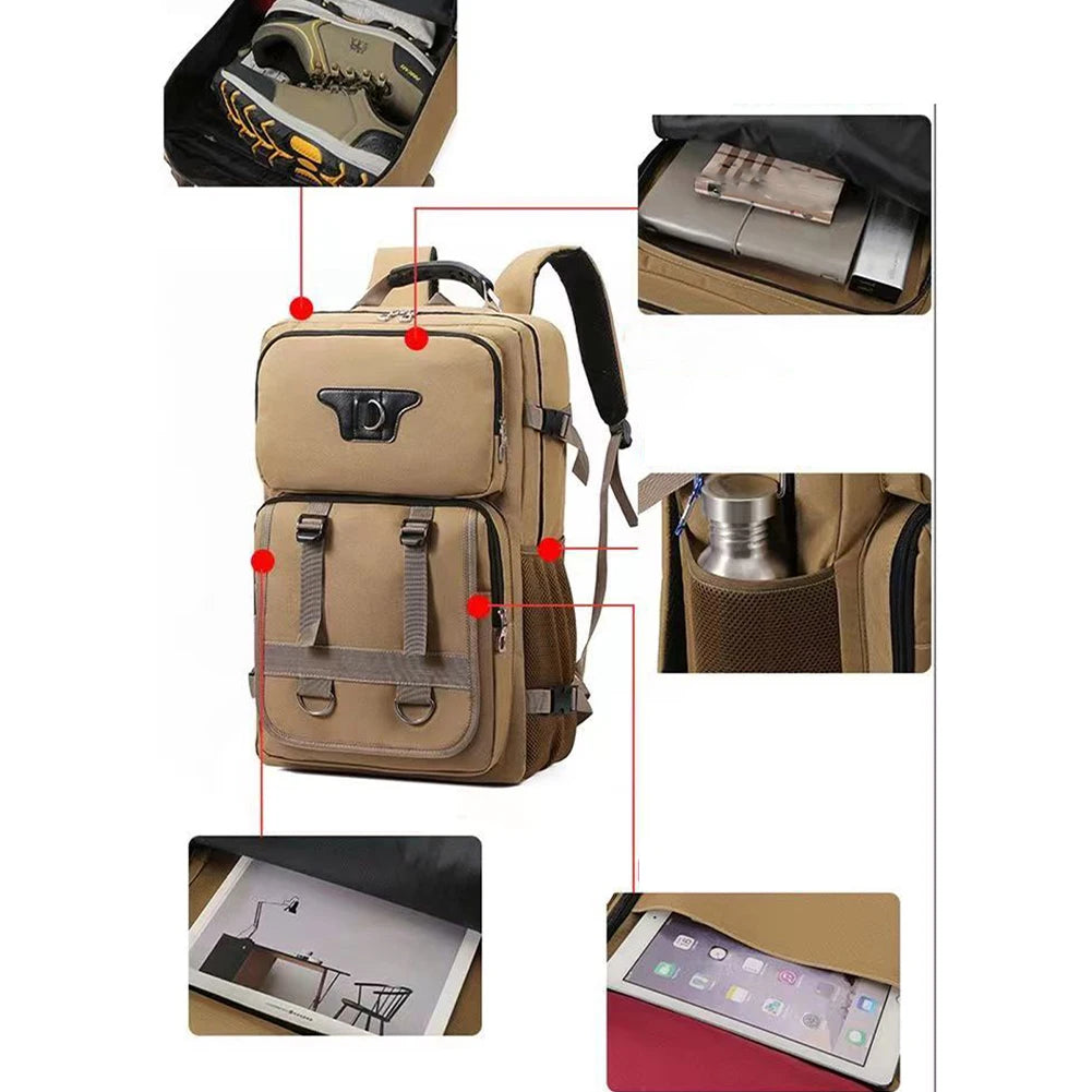 SYZM Men's Laptop Bag Multifunctional Casual Backpack Nylon Schoolbag Large-Capacity Leisure Schoolbag Travel Backpack