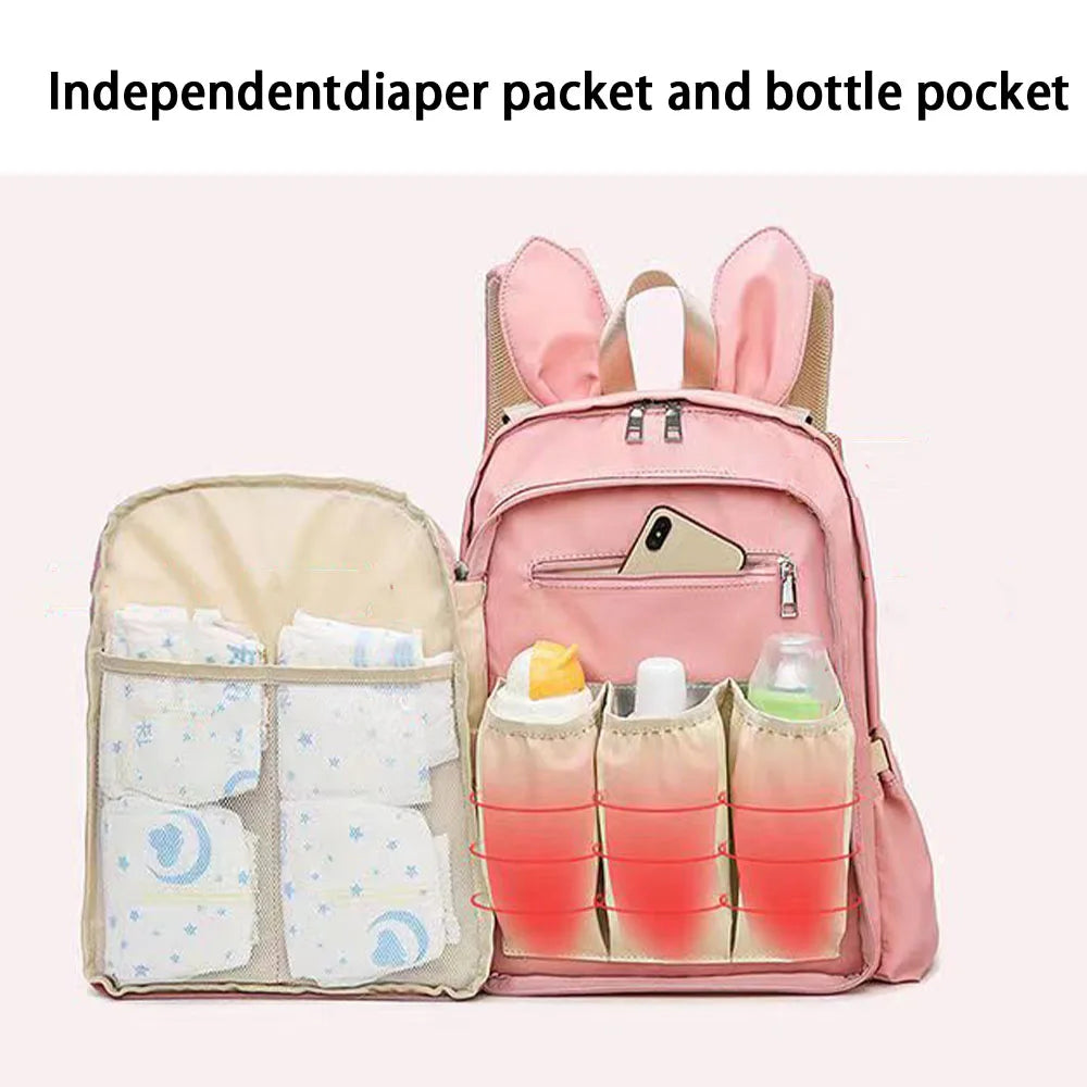 SYZM Mommy Bag  Large-capacity Insulated Bottle Bag Baby Diaper Bag Cute Rabbit Ear Backpack Mommy Outting Baby Nursing Bags