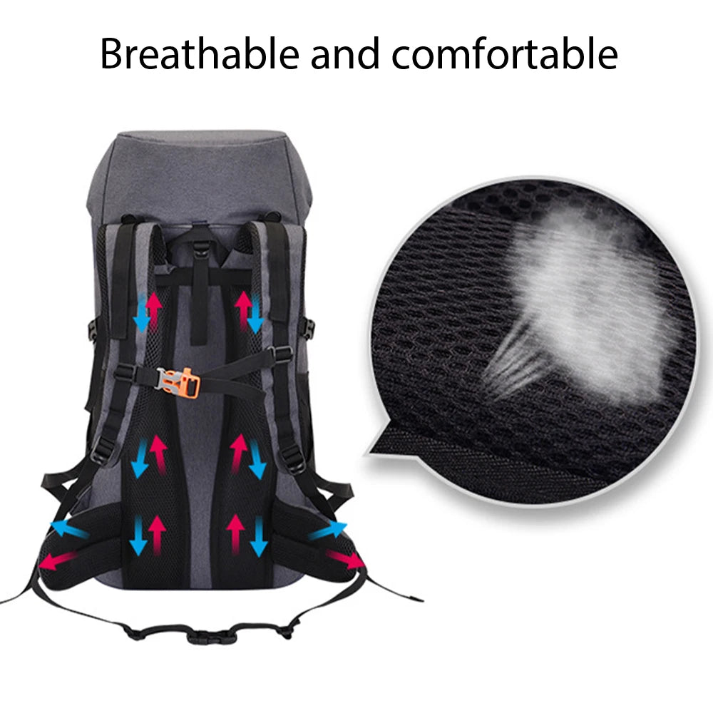 SYZM Mountaineering Bag Men Large Capacity 50L Sports Bag Waterproof  Breathable Outdoor Backpack Hiking Camping Travel Bag