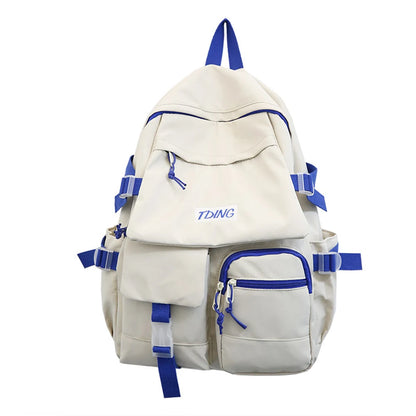 SYZM Multi-Pocket Schoolbag Female Student Backpack Large Capacity Fashion Boy Teenager Rucksack Laptop Bag Couple Backpack
