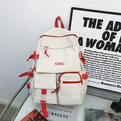 SYZM Multi-Pocket Schoolbag Female Student Backpack Large Capacity Fashion Boy Teenager Rucksack Laptop Bag Couple Backpack
