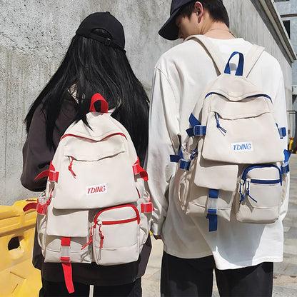 SYZM Multi-Pocket Schoolbag Female Student Backpack Large Capacity Fashion Boy Teenager Rucksack Laptop Bag Couple Backpack