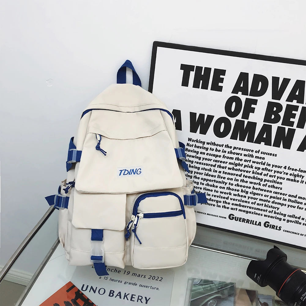 SYZM Multi-Pocket Schoolbag Female Student Backpack Large Capacity Fashion Boy Teenager Rucksack Laptop Bag Couple Backpack