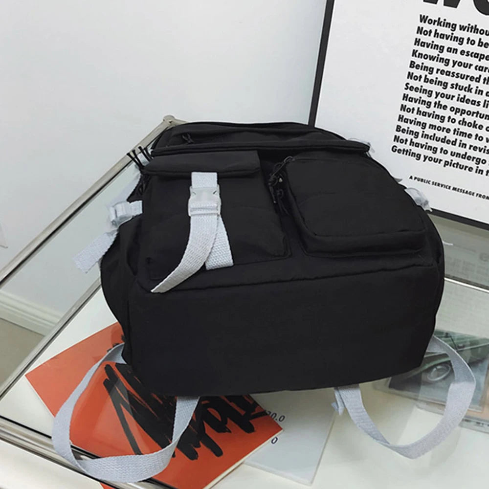 SYZM Multi-Pocket Schoolbag Female Student Backpack Large Capacity Fashion Boy Teenager Rucksack Laptop Bag Couple Backpack