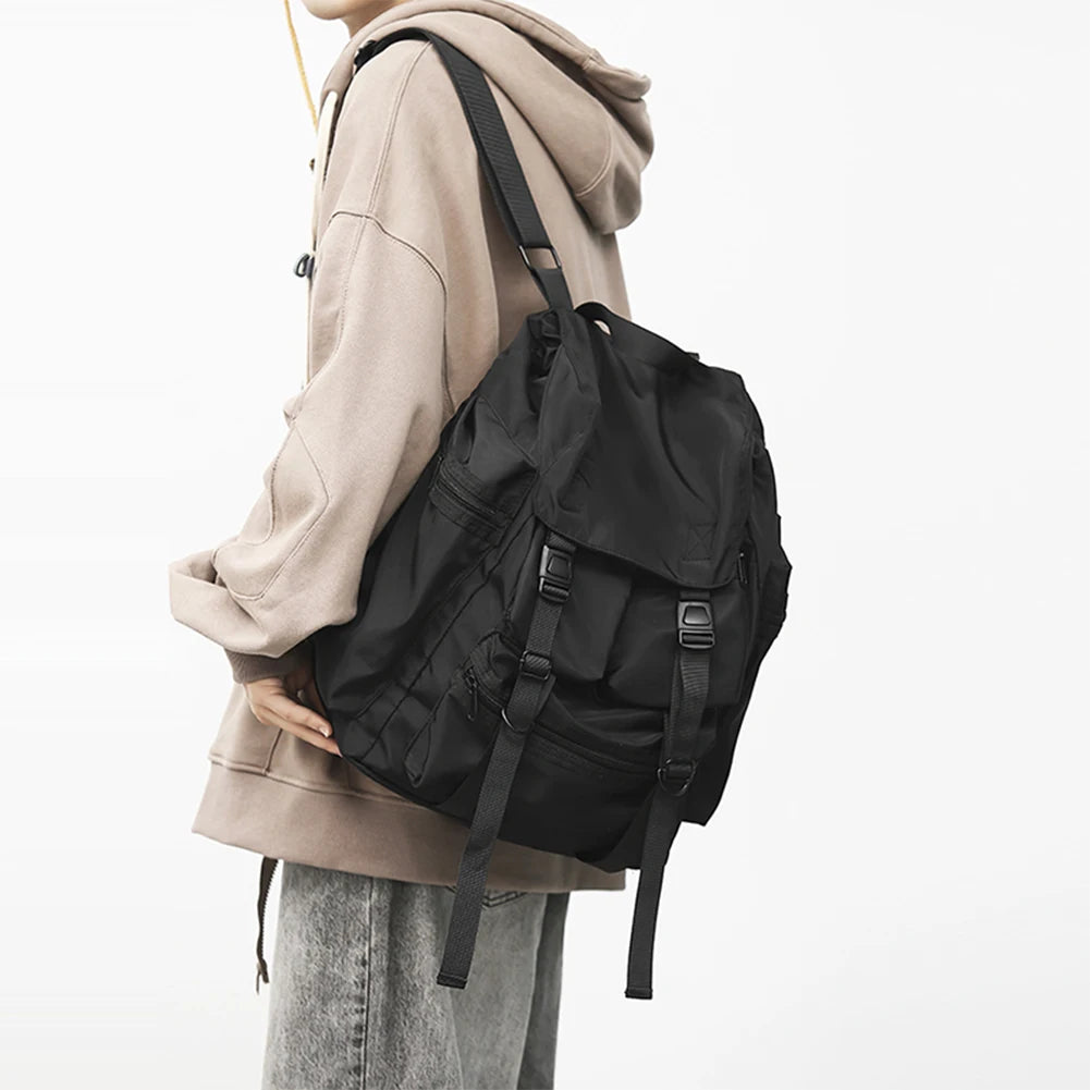 SYZM Nylon Waterproof Rucksack  Large Capacity Outdoor Mountaineering Backpack Laptop Bag Black Teenagers Schoolbag