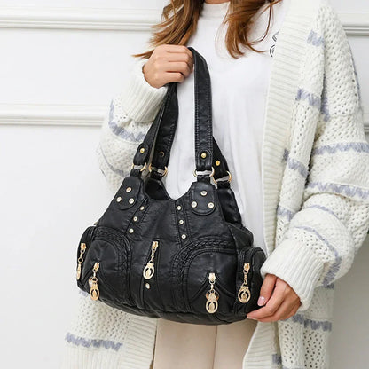 SYZM PU Crossbody Bags for Women Ladies Luxury Tote Handbag Vintage Soft Leather Bags Ethnic  Shoulder Bag y2k Purse