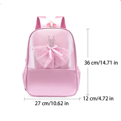 SYZM Pink Children's Backpack Elegant Backpack with Lace Decoration Girls' Dancing Shoulders Bag Ballerina Dance Bag for Kids