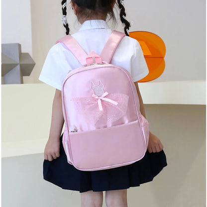 SYZM Pink Children's Backpack Elegant Backpack with Lace Decoration Girls' Dancing Shoulders Bag Ballerina Dance Bag for Kids
