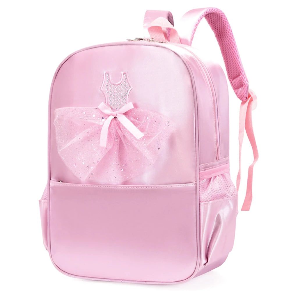 SYZM Pink Children's Backpack Elegant Backpack with Lace Decoration Girls' Dancing Shoulders Bag Ballerina Dance Bag for Kids