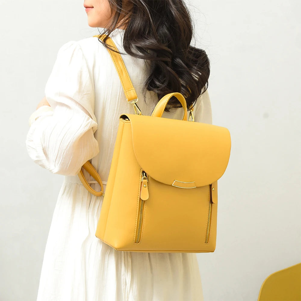 SYZM Simple Elegant Lady Backpack Fashion Handbag PU Leather Women  Backpack Women Business Shoulders Bag Schoolbag for Girls