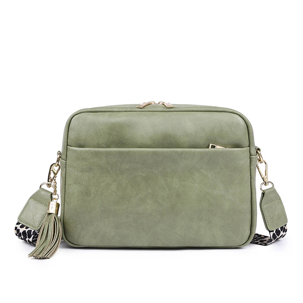 SYZM Square Women Crossbody Bags Leopard Print Wide Strap Crossbody Bag  Ladies Bag with Tassels Women PU  Leather Shoulder Bags