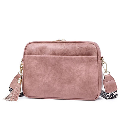 SYZM Square Women Crossbody Bags Leopard Print Wide Strap Crossbody Bag  Ladies Bag with Tassels Women PU  Leather Shoulder Bags
