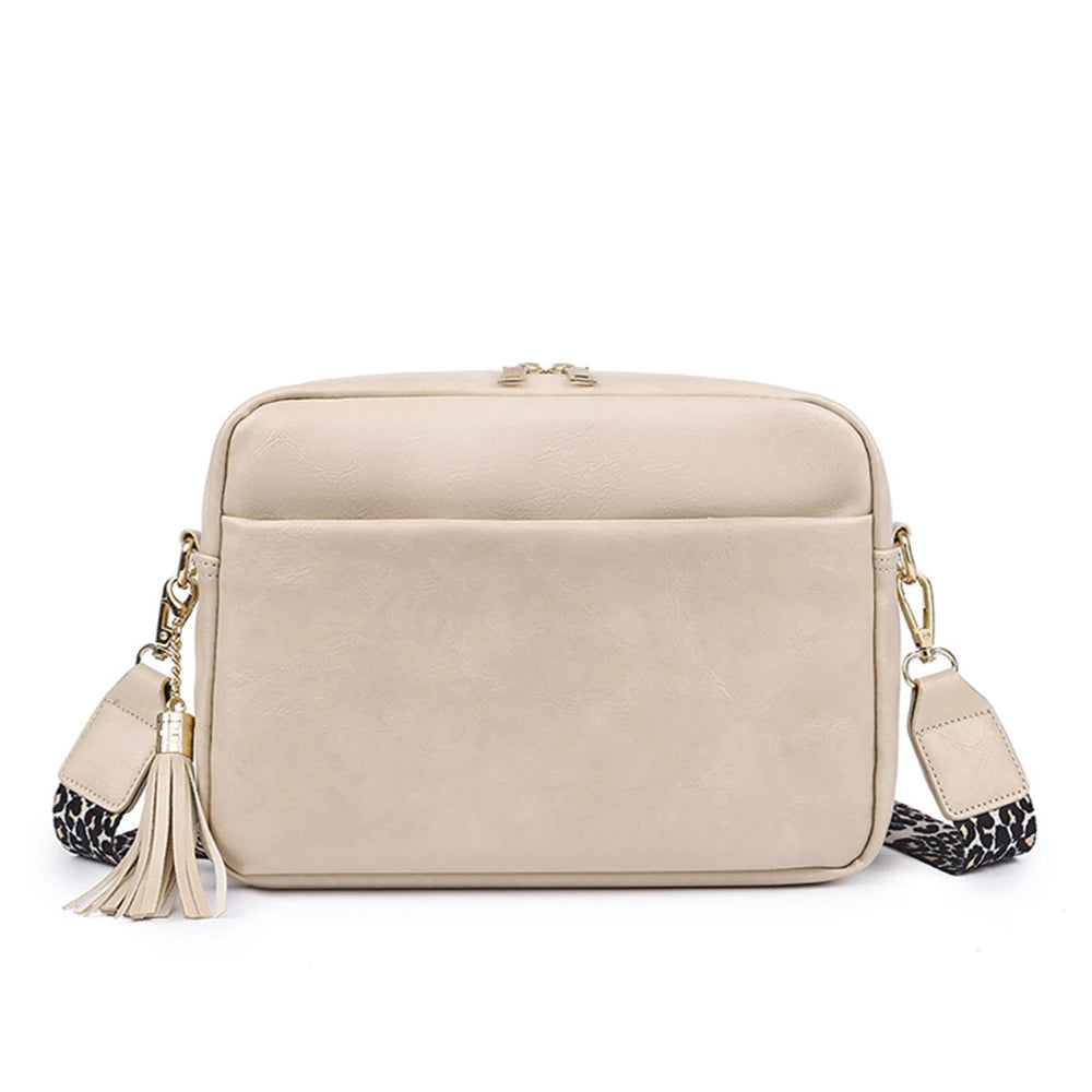 SYZM Square Women Crossbody Bags Leopard Print Wide Strap Crossbody Bag  Ladies Bag with Tassels Women PU  Leather Shoulder Bags