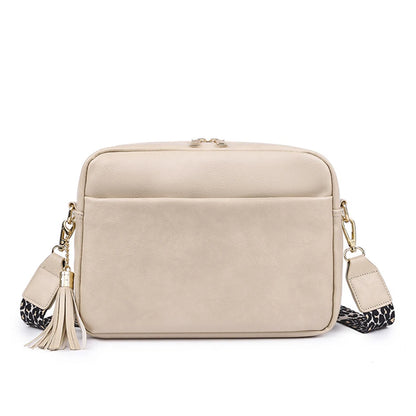 SYZM Square Women Crossbody Bags Leopard Print Wide Strap Crossbody Bag  Ladies Bag with Tassels Women PU  Leather Shoulder Bags