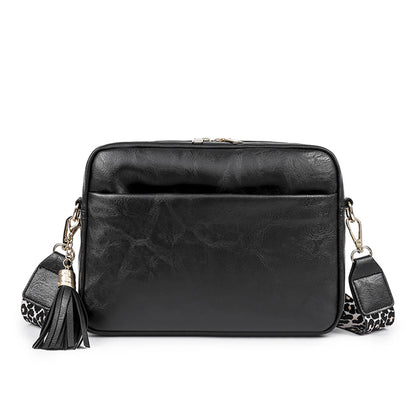 SYZM Square Women Crossbody Bags Leopard Print Wide Strap Crossbody Bag  Ladies Bag with Tassels Women PU  Leather Shoulder Bags