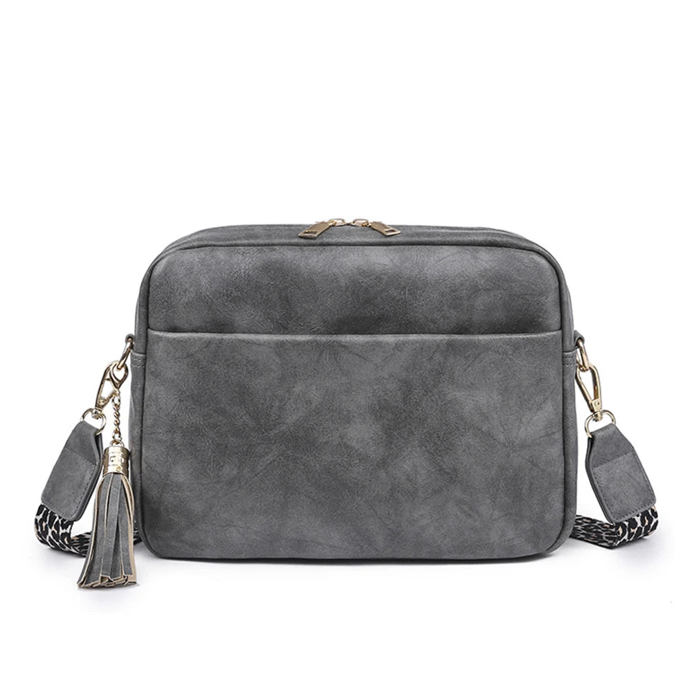 SYZM Square Women Crossbody Bags Leopard Print Wide Strap Crossbody Bag  Ladies Bag with Tassels Women PU  Leather Shoulder Bags