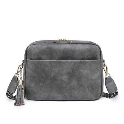 SYZM Square Women Crossbody Bags Leopard Print Wide Strap Crossbody Bag  Ladies Bag with Tassels Women PU  Leather Shoulder Bags